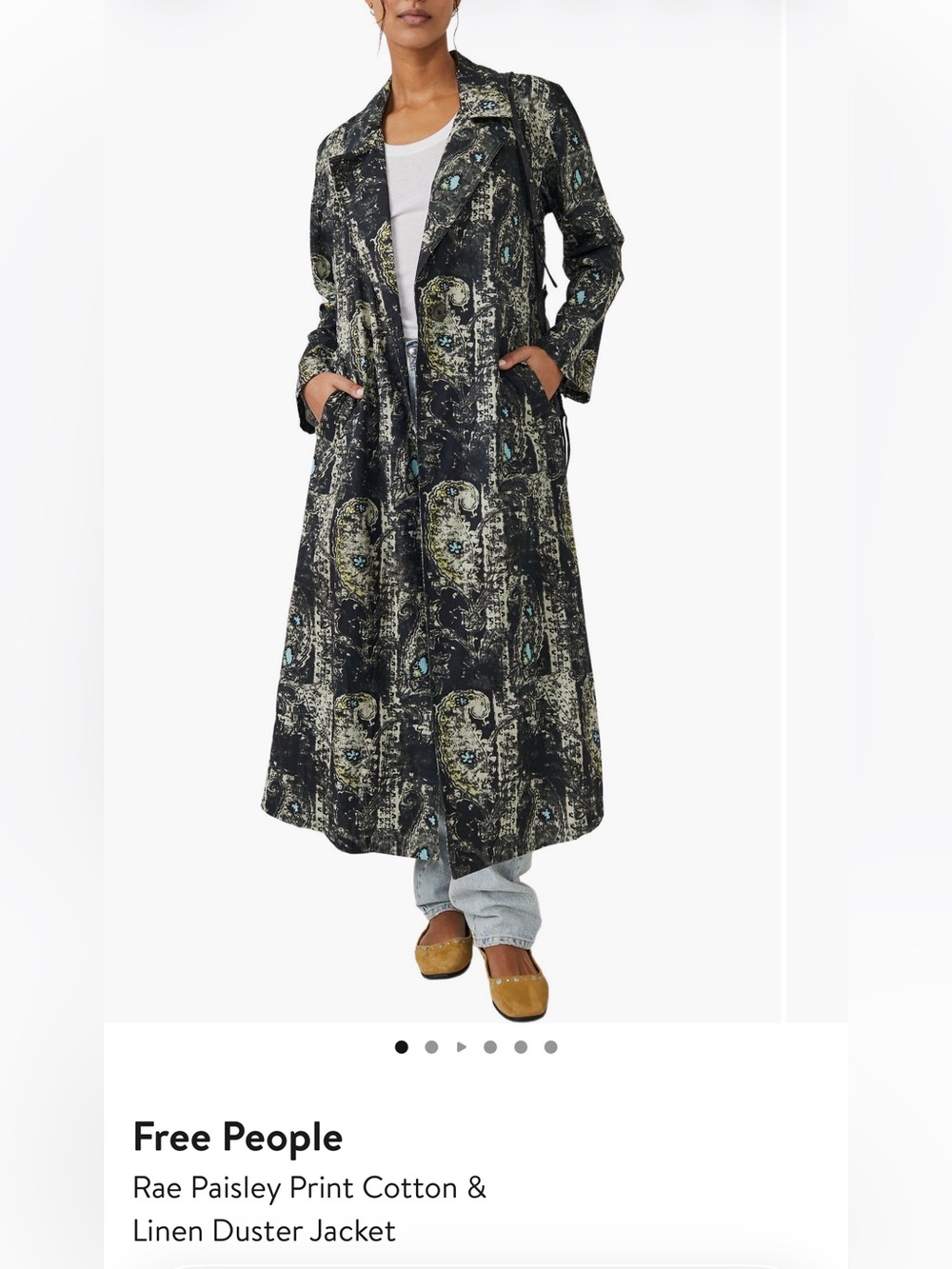 Free People Rae Paisley Print Cotton & Linen Duster Jacket Size Large NWT